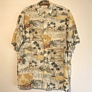 Vintage Pierre Cardin Hawaiian Beach Shirt Aloha Summer Men L Rayon Button Up SS